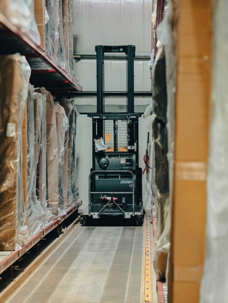 Warehouse stocked with pallets of cartons